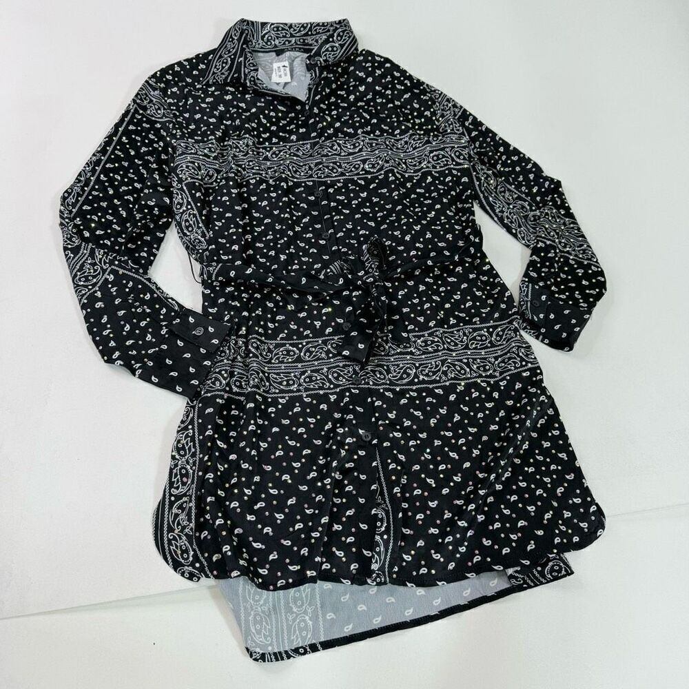 Akira Top Womens Medium Black Western Bling Country Collar Dark NewTunic - Picture 1 of 10